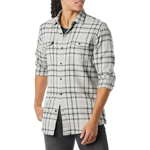 Amazon Essentials Men’s Regular-Fit Long-Sleeve Flannel Shirt, Button-Up Cotton Twill, Double Chest Pockets(Black Light Grey Plaid)