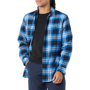Amazon Essentials Men’s Regular-Fit Long-Sleeve Flannel Shirt, Button-Up Cotton Twill, Double Chest Pockets(Blue Navy Tartan Plaid)