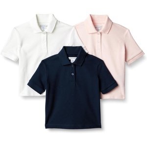 Amazon Essentials Toddlers and Baby Girls’ Cotton Spandex Polo Shirt, Breathable Stretch Pique Knit, Pack of 3(Pale Pink/Navy/White)