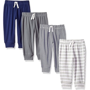 Amazon Essentials Unisex Babies’ Cotton Pull-On Pants(Solid  Stripe  Navy and Grey Pack)