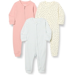 Amazon Essentials Unisex Babies’ Cotton Zip-Front Sleep and Play Footless Sleepsuit, Pack of 3(Dusty Rose/Dots/Stripe)