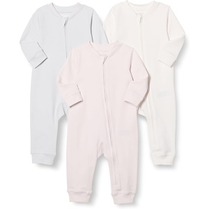 Amazon Essentials Unisex Babies’ Cotton Zip-Front Sleep and Play Footless Sleepsuit, Pack of 3(Ivory/Pale Pink/Dove Grey)