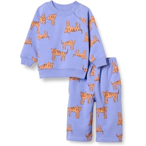 Amazon Essentials Unisex Babies’ French Terry Sweatshirt and Sweatpants Set(Purple Melon Tiger)