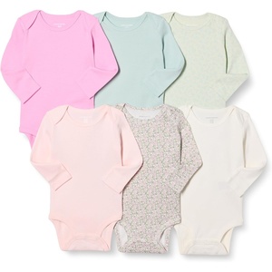 Amazon Essentials Unisex Babies’ Long-Sleeve Cotton Bodysuits, Pack of 6(Pink/Floral)