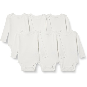 Amazon Essentials Unisex Babies’ Long-Sleeve Cotton Bodysuits, Pack of 6(White)