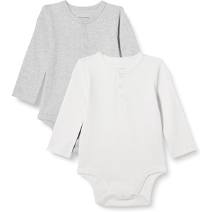Amazon Essentials Unisex Babies’ Long-Sleeve Cotton Ribbed Henley Bodysuits(Ivory/Light Grey Heather)
