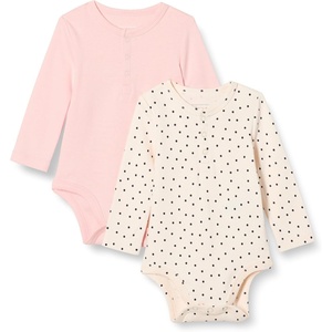 Amazon Essentials Unisex Babies’ Long-Sleeve Cotton Ribbed Henley Bodysuits(Pale Pink/Dots)