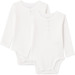 Amazon Essentials Unisex Babies’ Long-Sleeve Cotton Ribbed Henley Bodysuits(White)