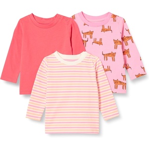 Amazon Essentials Unisex Babies’ Relaxed-Fit 100% Cotton Long-Sleeve T-Shirts(Pink Tigers/Stripe)