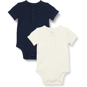 Amazon Essentials Unisex Babies’ Short Sleeve Henley Bodysuit, Pack of 2(Oatmeal Heather/Navy)