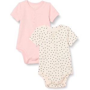 Amazon Essentials Unisex Babies’ Short Sleeve Henley Bodysuit, Pack of 2(Pale Pink/Dots)