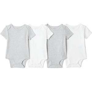 Amazon Essentials Unisex Babies’ Short-Sleeve Bodysuits(Light Heather Grey/White)