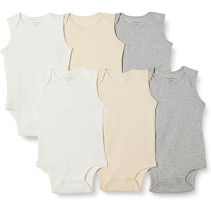 Amazon Essentials Unisex Babies’ Sleeveless Cotton Rib Bodysuits, Pack of 6(Beige/Light Grey Heather/White)
