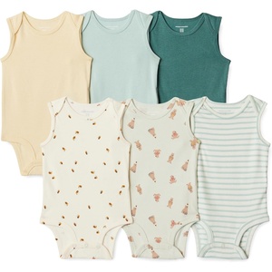 Amazon Essentials Unisex Babies’ Sleeveless Cotton Rib Bodysuits, Pack of 6(Multicolor/Honey)