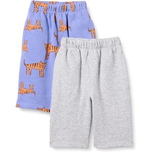 Amazon Essentials Unisex Toddlers’ Baby Long Sleeve Sweatshirt and Pant Set(Grey Heather/Purple Tigers)