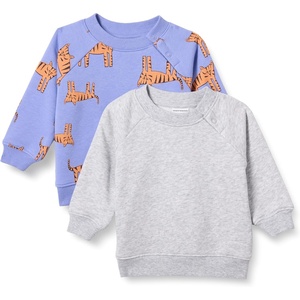 Amazon Essentials Unisex Toddlers and Babies’ French Terry Crewneck Sweatshirts(Grey Heather/Purple Tiger)