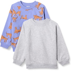 Amazon Essentials Unisex Toddlers and Babies’ French Terry Crewneck Sweatshirts(Grey Heather/Purple Tigers)
