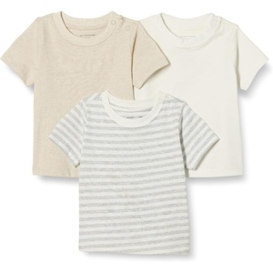 Amazon Essentials Unisex Toddlers and Babies’ Short Sleeve T-Shirts(Oatmeal Heather/White/Stripe)