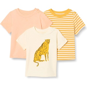 Amazon Essentials Unisex Toddlers and Babies’ Short Sleeve T-Shirts(Pastel Peach/Cheetah/Stripe)