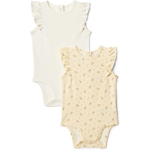 Amazon Essentials x Sofia Grainge Baby Girls’ Cotton Ruffle Sleeve Bodysuit with Embroidered Detail, Pack of 2(Ditsy Flower/Ivory)