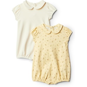 Amazon Essentials x Sofia Grainge Baby Girls’ Cotton Short Sleeve Romper with Peter Pan Collar(Ditsy Flower/Ivory)