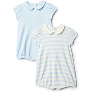 Amazon Essentials x Sofia Grainge Baby Girls’ Cotton Short Sleeve Romper with Peter Pan Collar(Light Blue/Stripe)