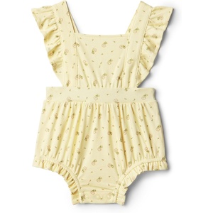 Amazon Essentials x Sofia Grainge Baby Girls’ Cotton Sleeveless Romper with Ruffles(Light Tan Ditsy Flower)