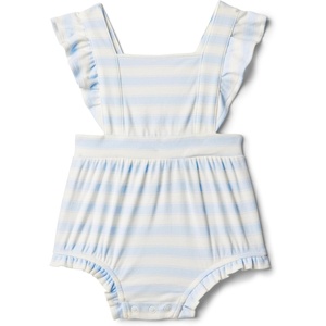 Amazon Essentials x Sofia Grainge Baby Girls’ Cotton Sleeveless Romper with Ruffles(Pale Blue Bold Stripe)