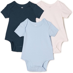 Amazon Essentials x Sofia Grainge Baby Girls’ Short Sleeve Crewneck Bodysuit, Pack of 3(Dark Navy/Ivory/Light Blue)