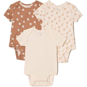 Amazon Essentials x Sofia Grainge Baby Girls’ Short Sleeve Crewneck Bodysuit, Pack of 3(Ivory/Lamb Faces/Rabbits)
