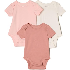 Amazon Essentials x Sofia Grainge Baby Girls’ Short Sleeve Crewneck Bodysuit, Pack of 3(Ivory/Pink/Terracotta)