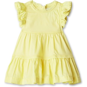 Amazon Essentials x Sofia Grainge Baby Girls’ Tiered Flounce Dress, Soft Cotton Sateen, Ruffle Sleeves with Lace Trim(Light Yellow)