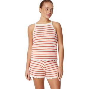 Amazon Essentials x Sofia Grainge Mommy & Me Cotton Crochet Sweaters & Tank Sets(Ivory Red Uneven Stripe)