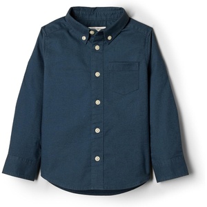 Amazon Essentials x Sofia Grainge Toddler and Baby Boys’ Stretch Oxford Band Collar Shirt with Patch Pocket(Dark Navy)