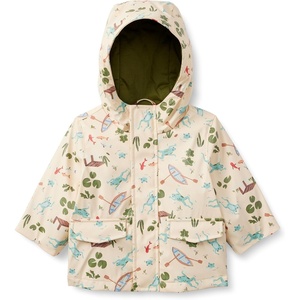Amazon Essentials x Sofia Grainge Toddler and Baby Boys’ Water-Repellent Rain Jacket with Quilted Lining(Light Tan Frogs)