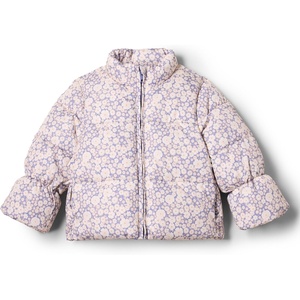 Amazon Essentials x Sofia Grainge Toddler and Baby Girls’ Heavyweight Fleece Lined Taffeta Puffer Jacket(Blue Ivory Delicate Floral)