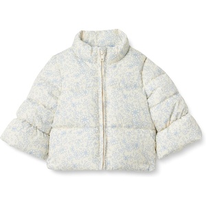 Amazon Essentials x Sofia Grainge Toddler and Baby Girls’ Heavyweight Fleece Lined Taffeta Puffer Jacket(Ivory Blue Outlined Blooms)