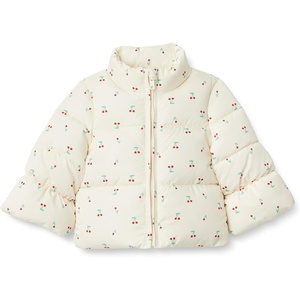 Amazon Essentials x Sofia Grainge Toddler and Baby Girls’ Heavyweight Fleece Lined Taffeta Puffer Jacket(Ivory Cherries)
