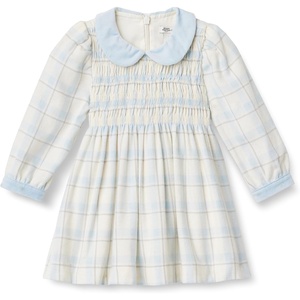 Amazon Essentials x Sofia Grainge Toddler and Baby Girls’ Long Sleeve Flannel Dress with Velvet Collar, Fit and Flare(Ivory Light Blue Simple Plaid)