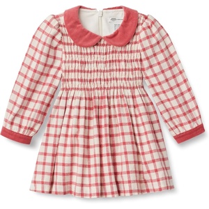 Amazon Essentials x Sofia Grainge Toddler and Baby Girls’ Long Sleeve Flannel Dress with Velvet Collar, Fit and Flare(Ivory Raspberry Red Windowpane)