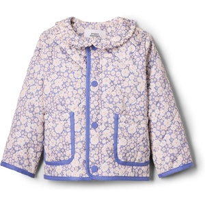 Amazon Essentials x Sofia Grainge Toddler and Baby Girls’ Midweight Quilted Field Jacket with Ruffle(Blue Ivory Delicate Floral)