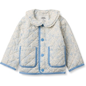 Amazon Essentials x Sofia Grainge Toddler and Baby Girls’ Midweight Quilted Field Jacket with Ruffle(Ivory Blue Outlined Blooms)