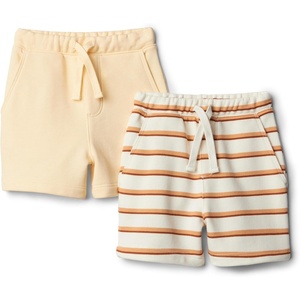 Amazon Essentials x Sofia Grainge Toddlers and Baby Boys’ Pull-On Knit French Terry Shorts, Pack of 2(Pale Yellow/Stripe)