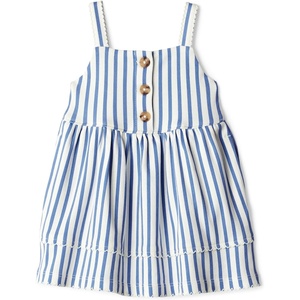Amazon Essentials x Sofia Grainge Toddlers and Baby Girls’ Cotton Casual Fit and Flare Dress(Blue Stripe)