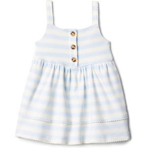 Amazon Essentials x Sofia Grainge Toddlers and Baby Girls’ Cotton Casual Fit and Flare Dress(Pale Blue Bold Stripe)