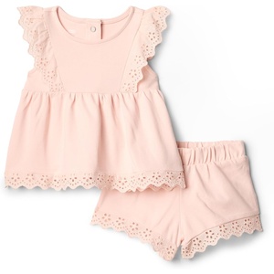 Amazon Essentials x Sofia Grainge Toddlers and Baby Girls’ Cotton Eyelet Top & Shorts Play Set, Multipacks(Light Pink)