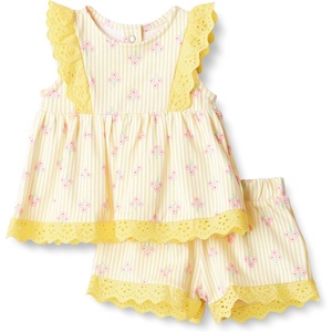 Amazon Essentials x Sofia Grainge Toddlers and Baby Girls’ Cotton Eyelet Top & Shorts Play Set, Multipacks(Yellow Floral)