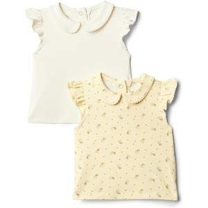 Amazon Essentials x Sofia Grainge Toddlers and Baby Girls’ Cotton Short Sleeve Blouses with Ruffles, Pack of 2(Ditsy Floral/Ivory)