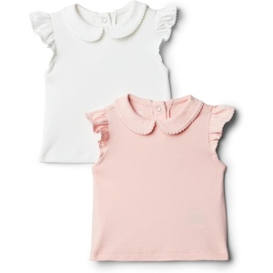 Amazon Essentials x Sofia Grainge Toddlers and Baby Girls’ Cotton Short Sleeve Blouses with Ruffles, Pack of 2(Light Pink/White)