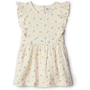 Amazon Essentials x Sofia Grainge Toddlers and Baby Girls’ Fit and Flare Linen Dress with Ruffle Flounce Sleeves(Ivory Ditsy Flowers)